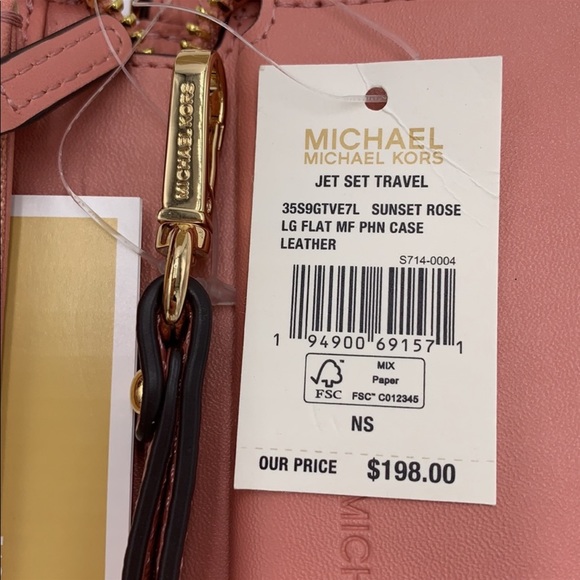 Michael Kors Jet Set Travel LG Flat MF Phone Case Sunset Rose - Picture 16 of 16